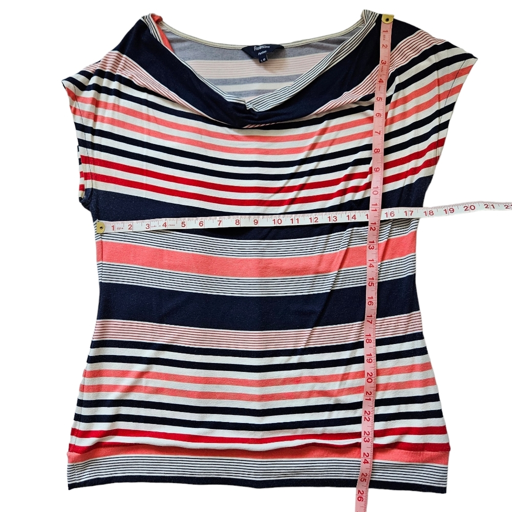 Reitmans navy red white striped tank top blouse cowl neck viscose size LP - Picture 9 of 9